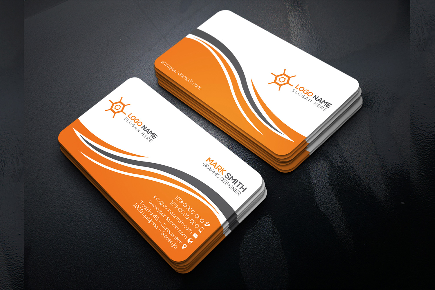 Stylish Business Card Design Template orange color preview.