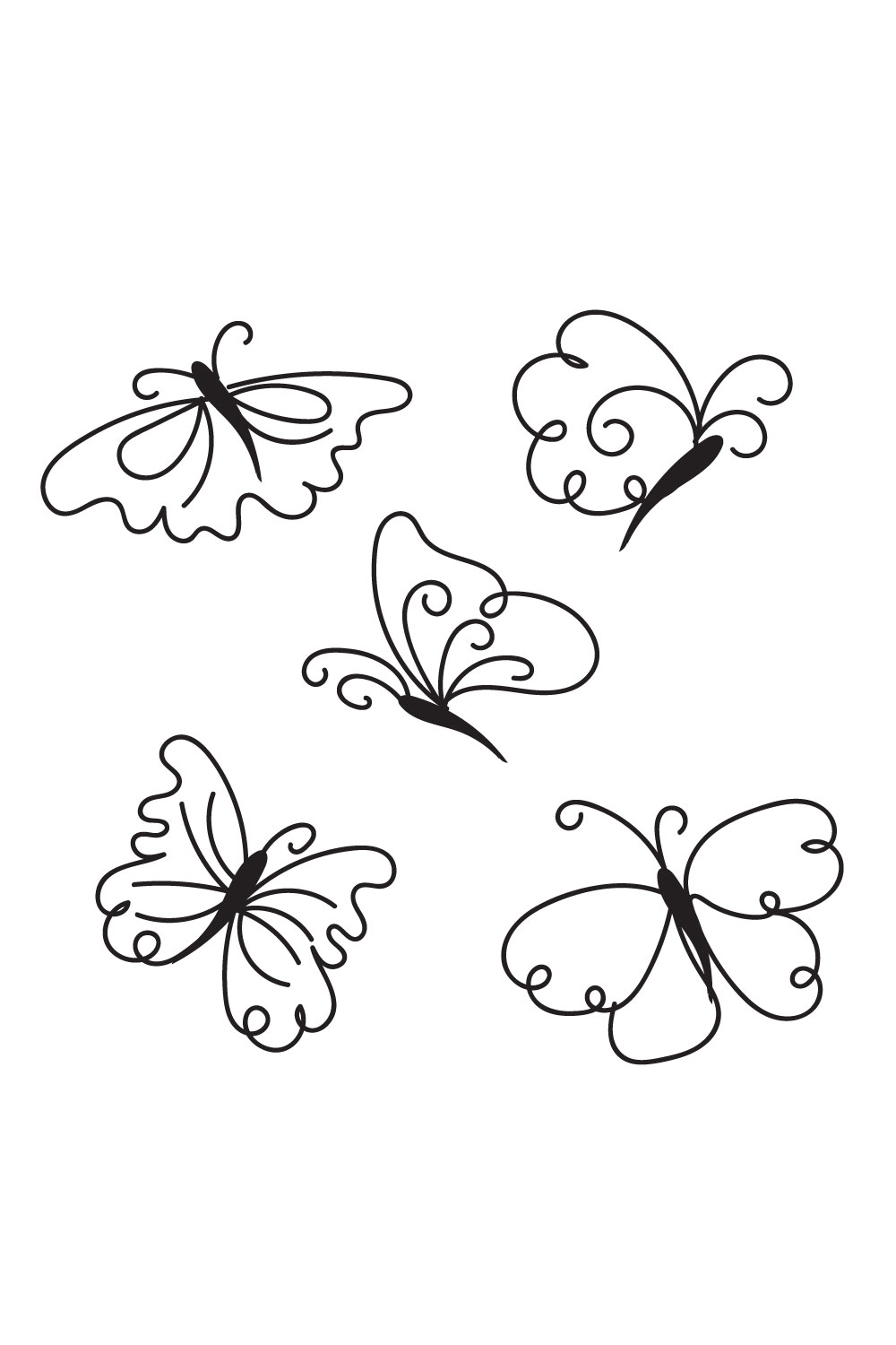 Set of four butterflies on a white background.