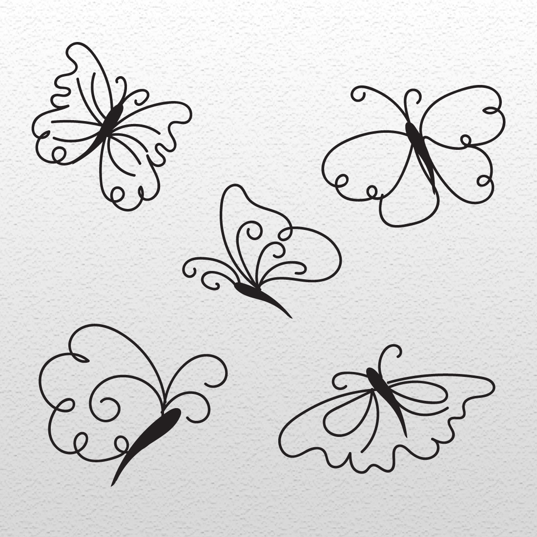 Set of four butterflies on a white background.