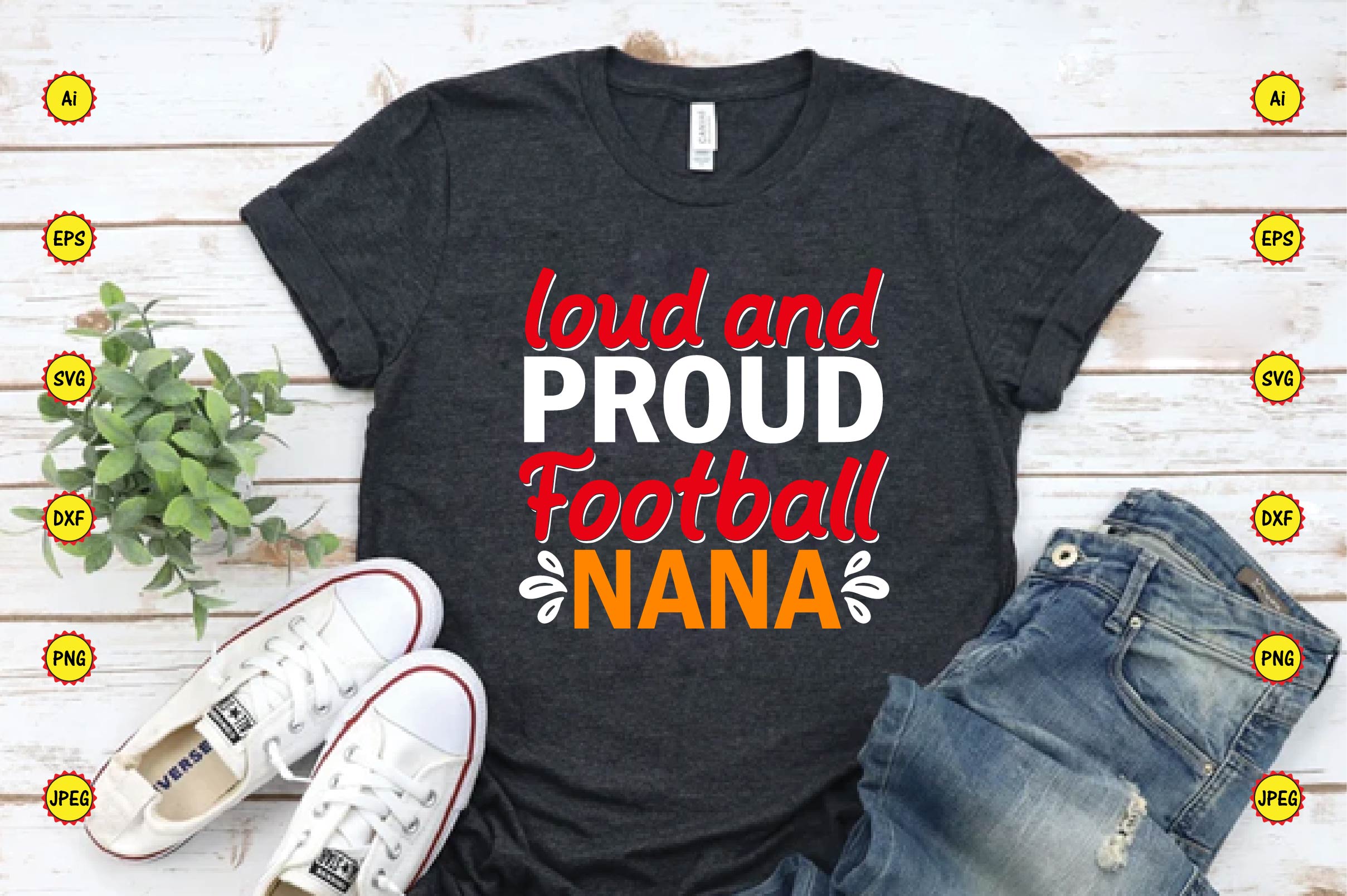 T-shirt Typography Proud Football Nana Design Bundle preview image.