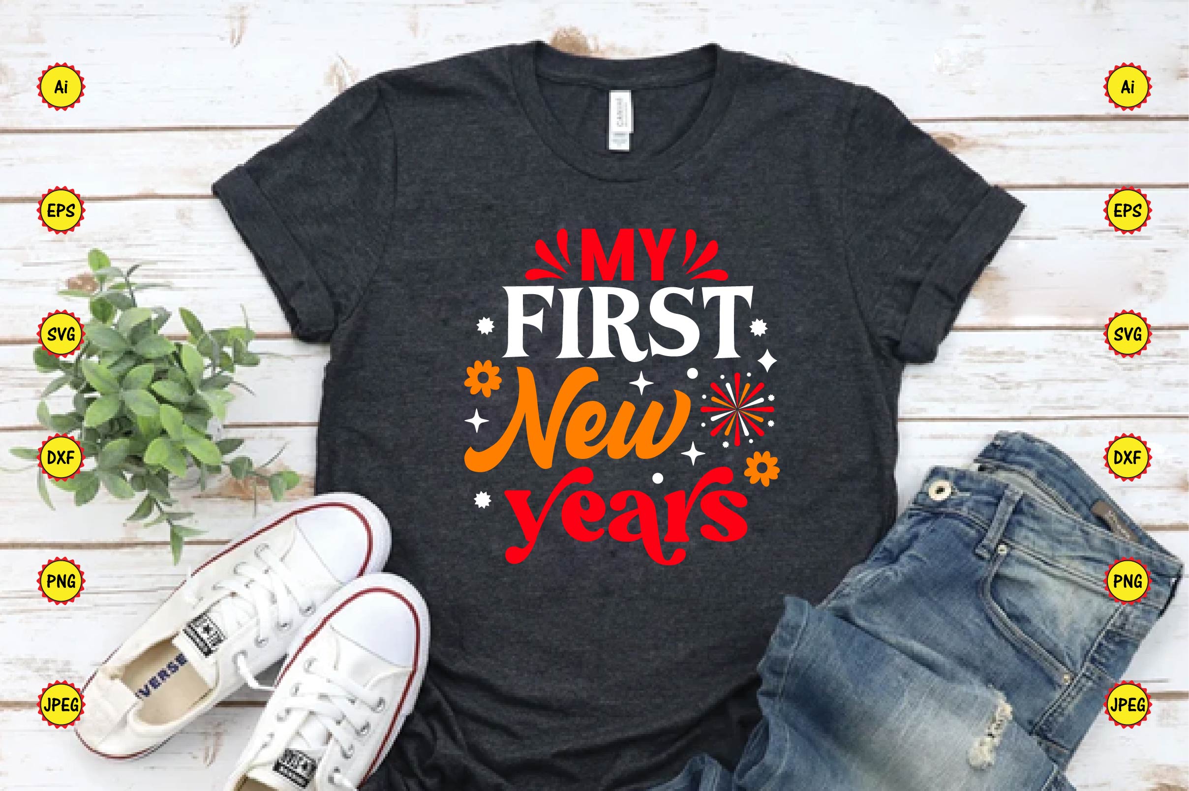 T-Shirt My First New Year Feeling Welcomesdesign Bundle preview image.