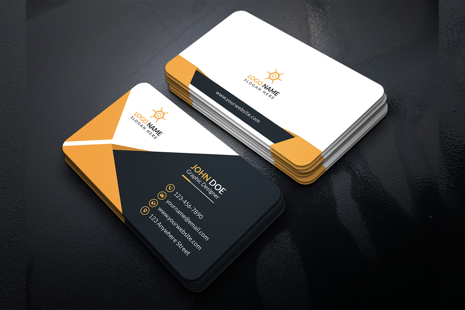 Corporate Business Card Orange Design Template preview image.