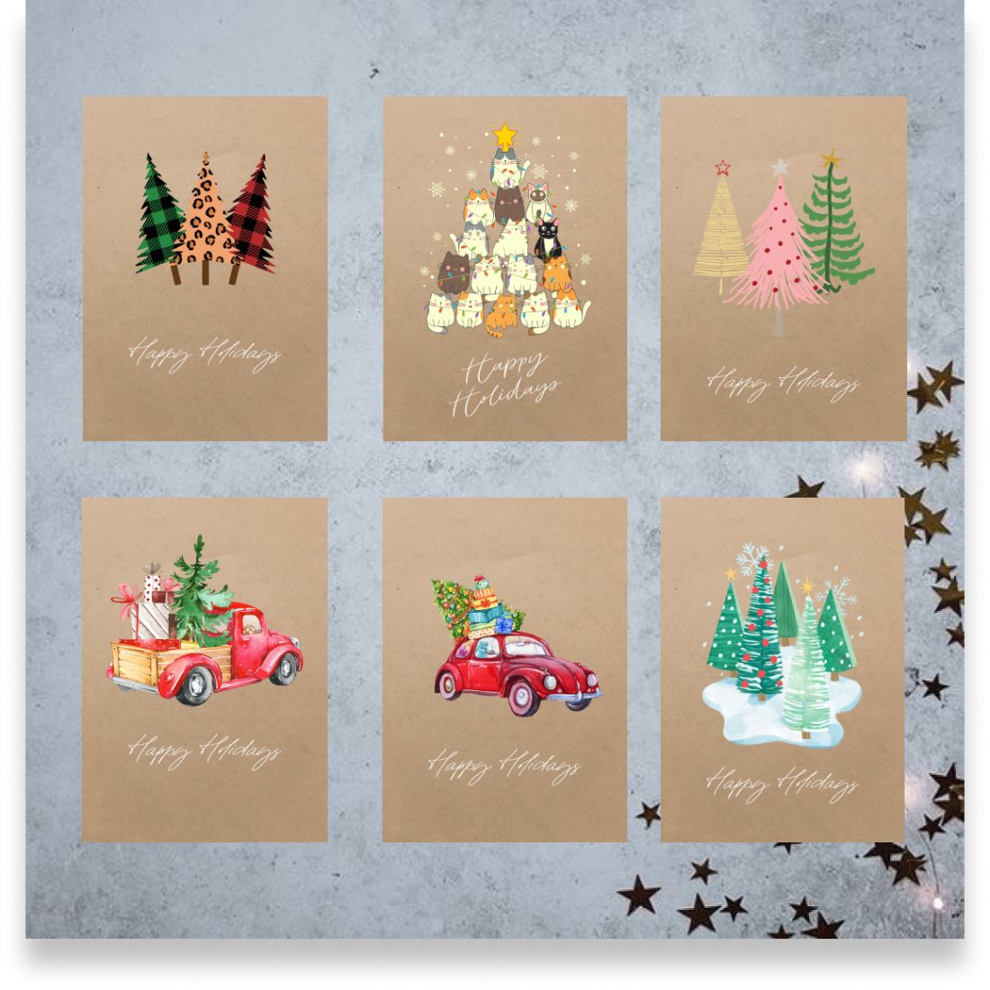 Cute Christmas Postcards Happy Holidays Design cover image.