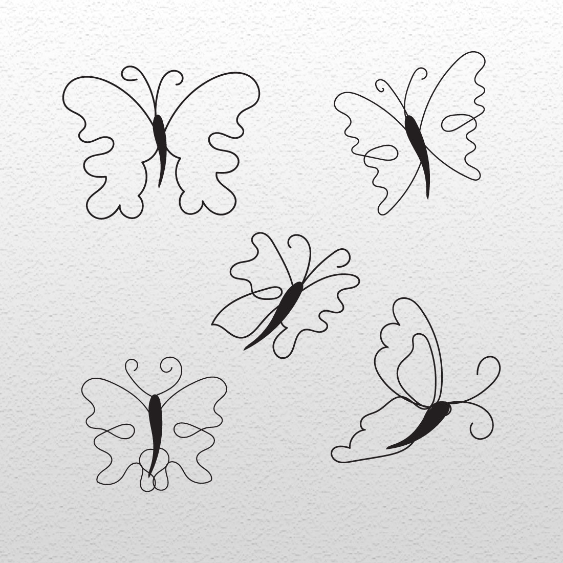 Drawing of four butterflies on a white background.