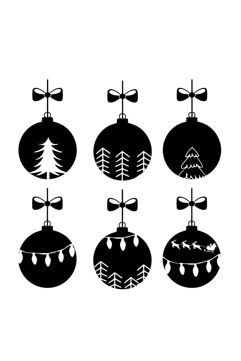 Collection of black beautiful images of Christmas tree decorations in the form of a ball