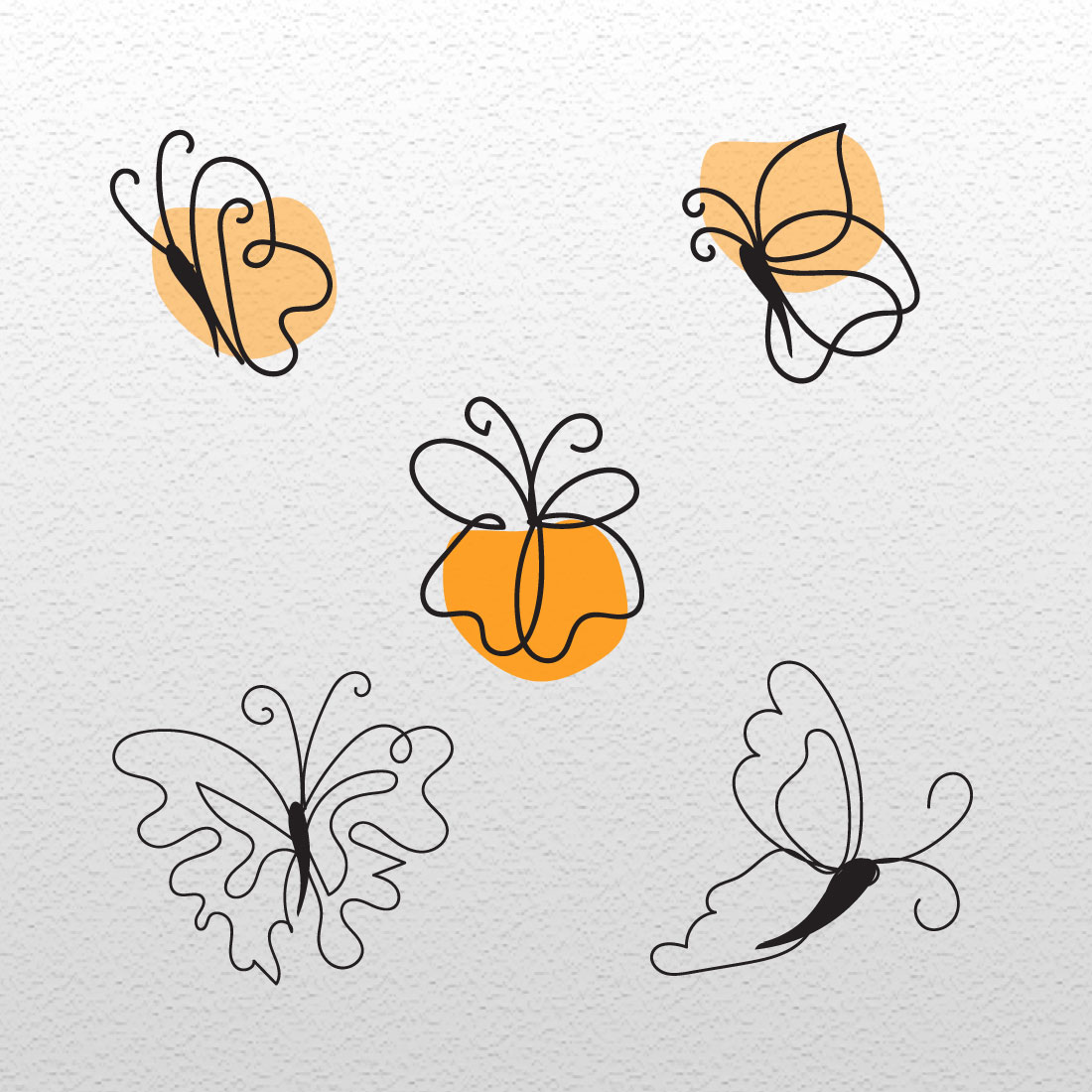 Set of four butterflies on a white background.