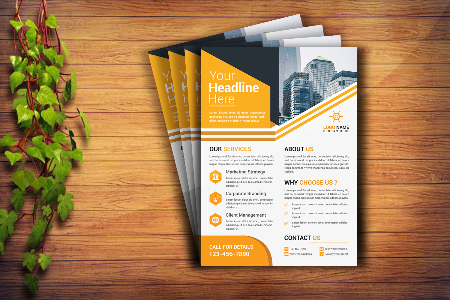 Professional Flyer Yellow Design Template preview image.