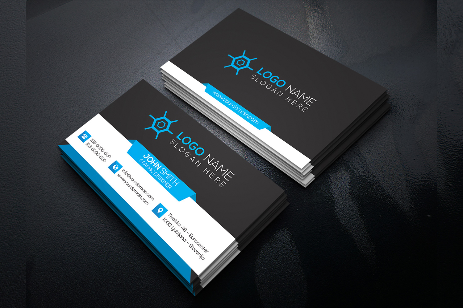 Corporate Business Card Blue Design Template pinterest image.