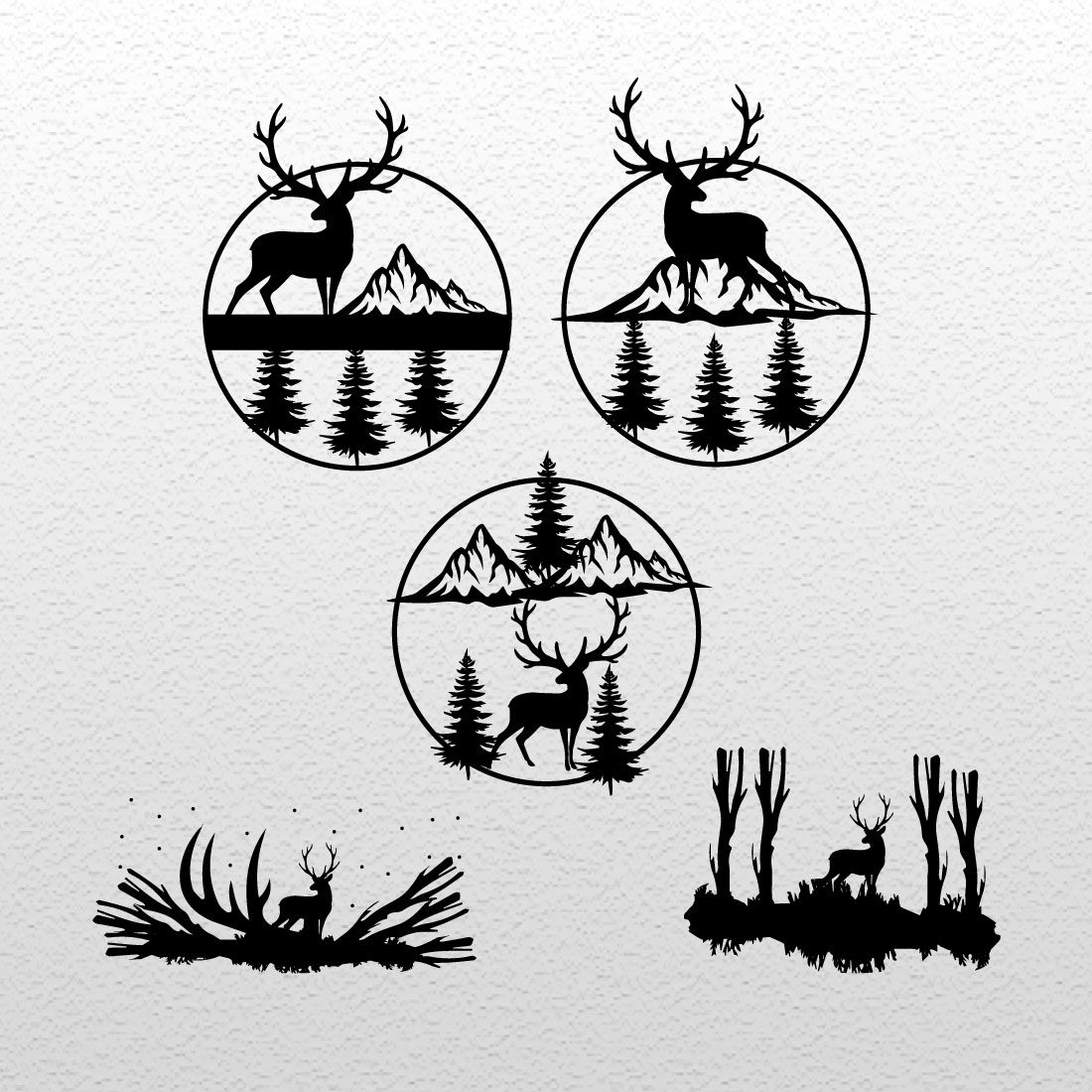 Pack of black charming images of deer