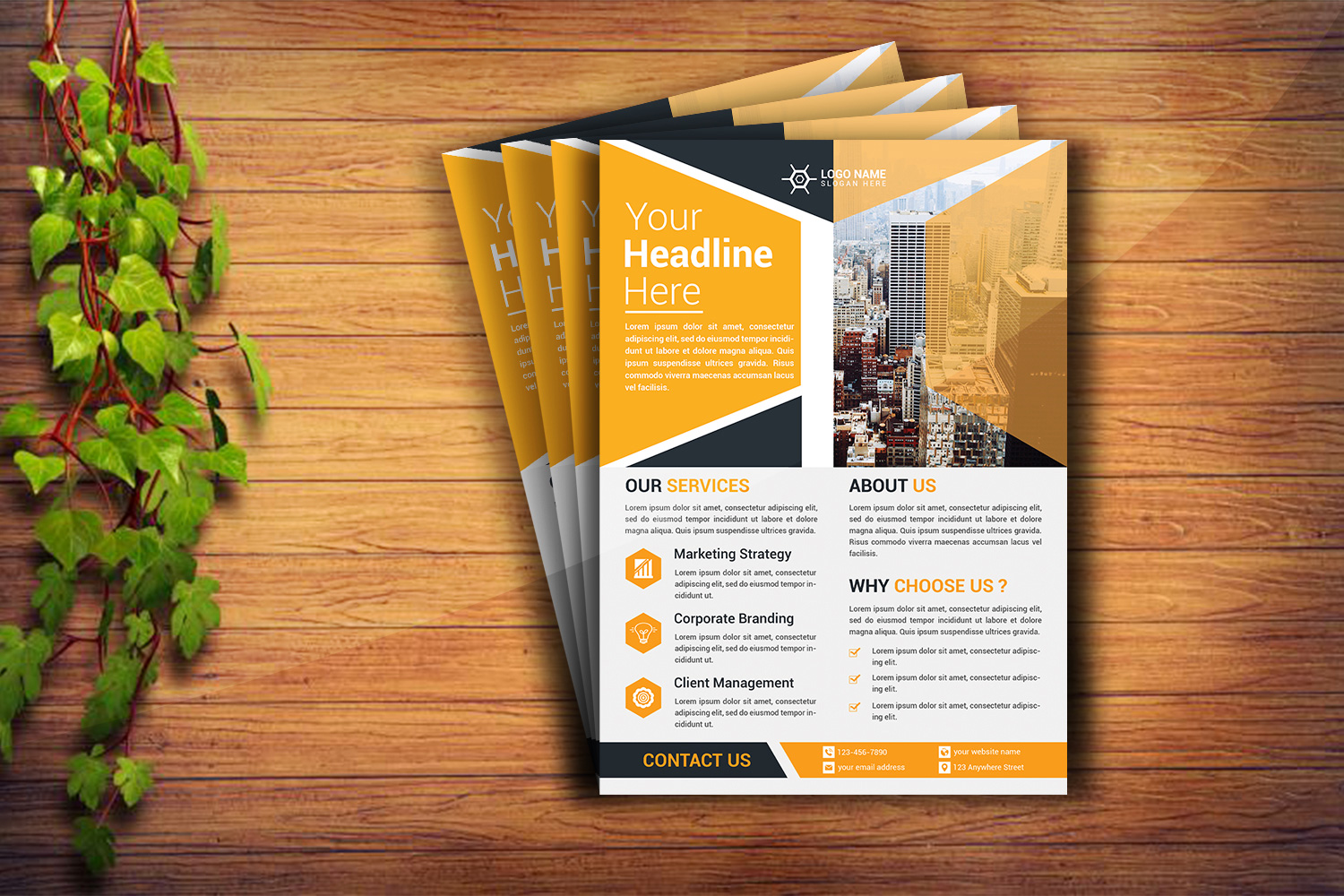 Modern Flyer Yellow Design Template preview image.