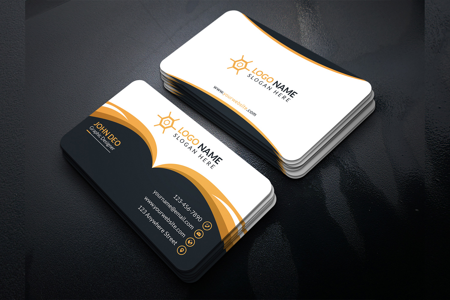 Creative Business Card Orange Design Template preview image.