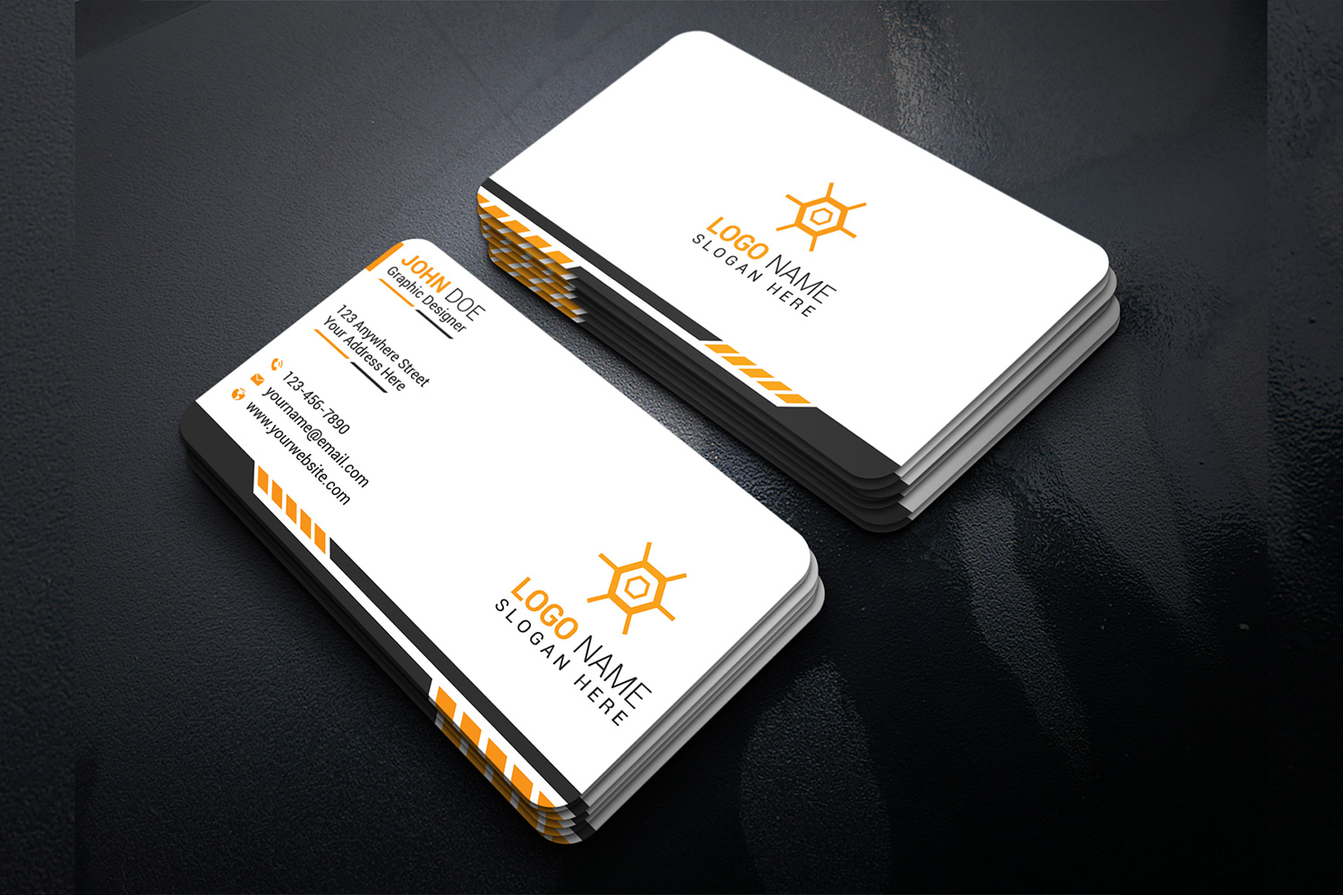 Minimal Business Card Template Yellow Accent Design preview image.