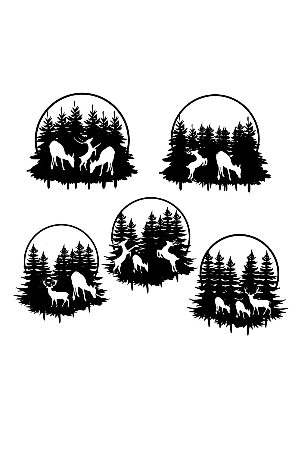 Set of four black and white deer decals.