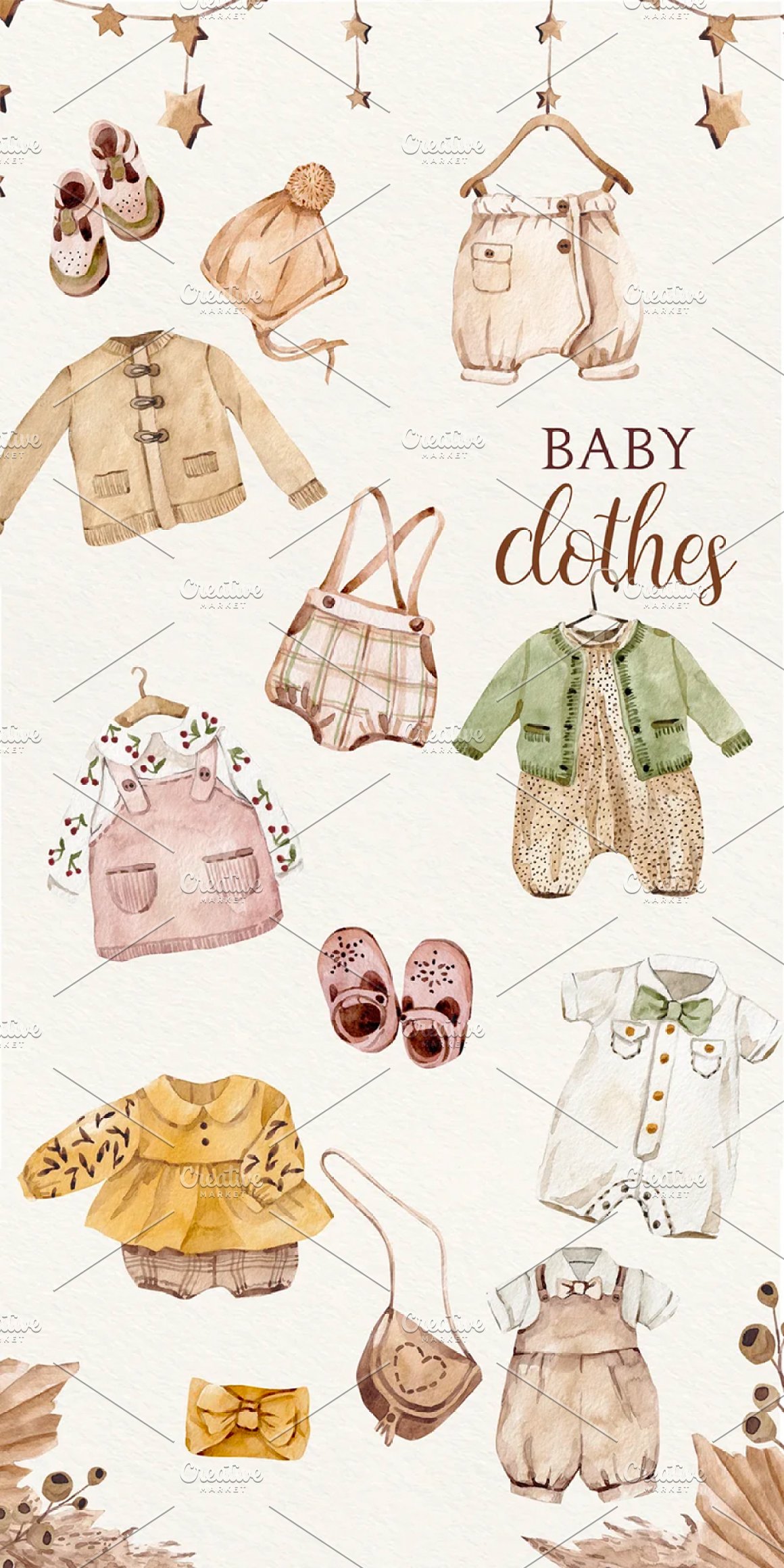 Stylish watercolor baby clothes.