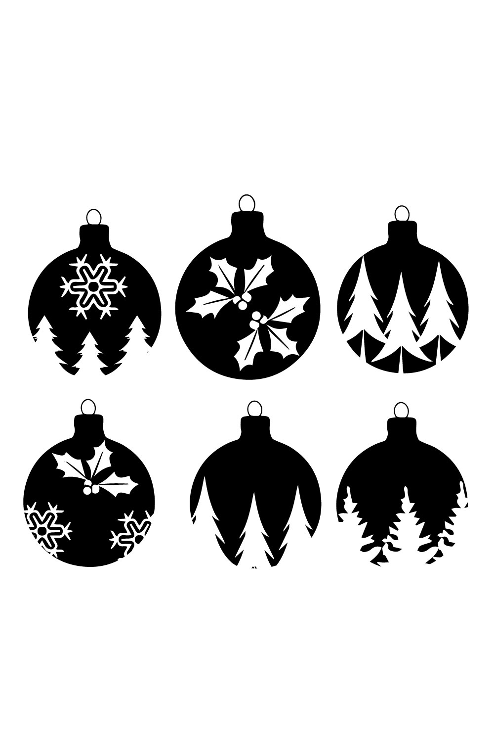 A selection of beautiful black images of Christmas decorations in the shape of a ball