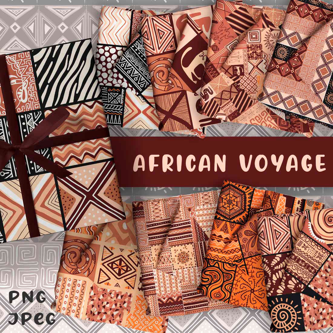 Collection of unique images of patterns in African style.