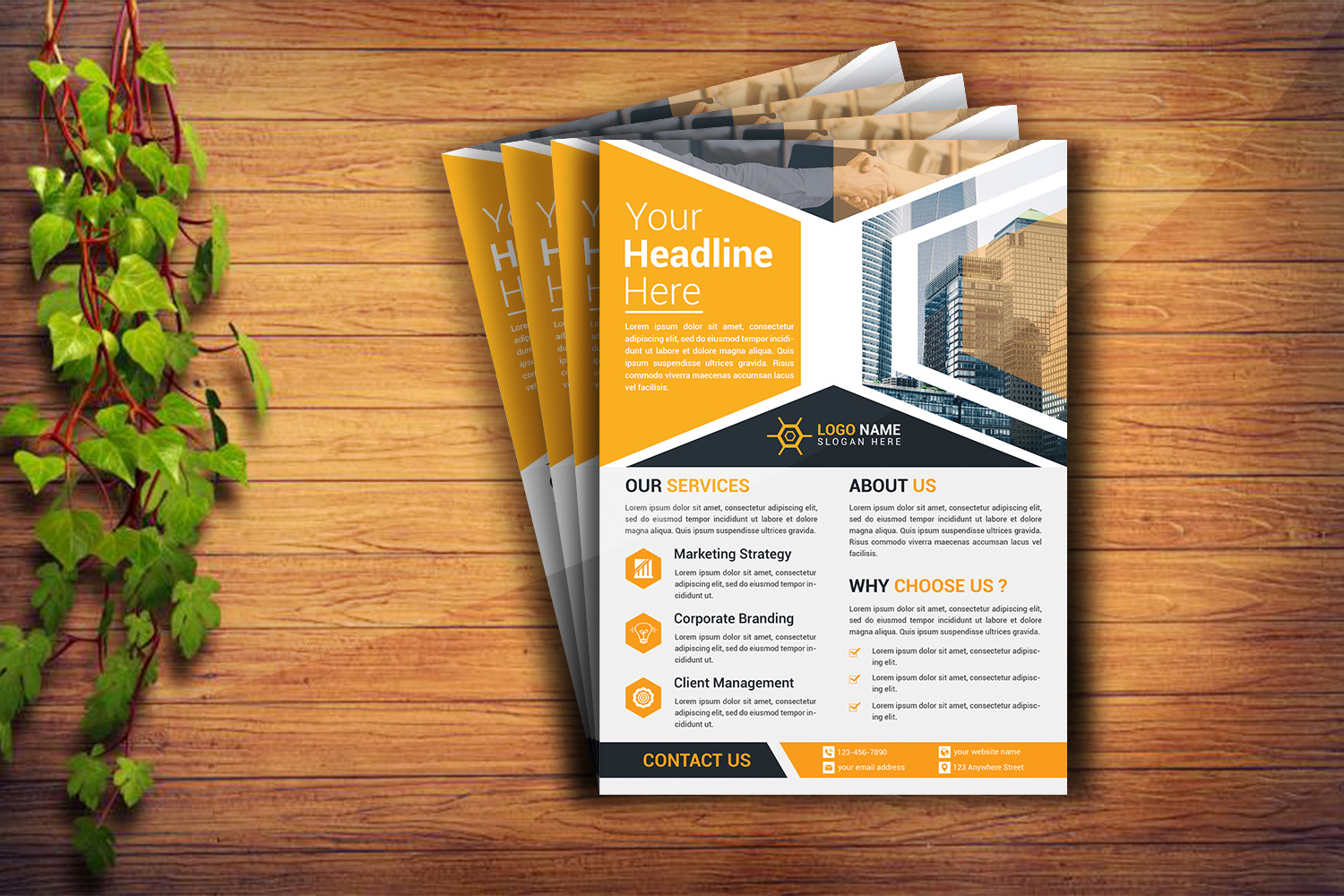 Professional Flyer Yellow Template Design preview image.