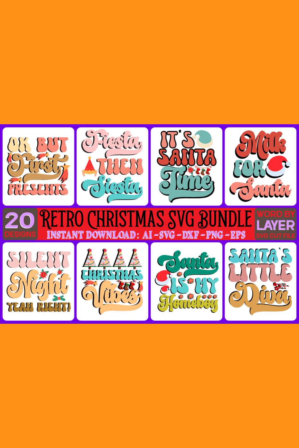 Christmas Retro Design SVG Bundle pinterest image.