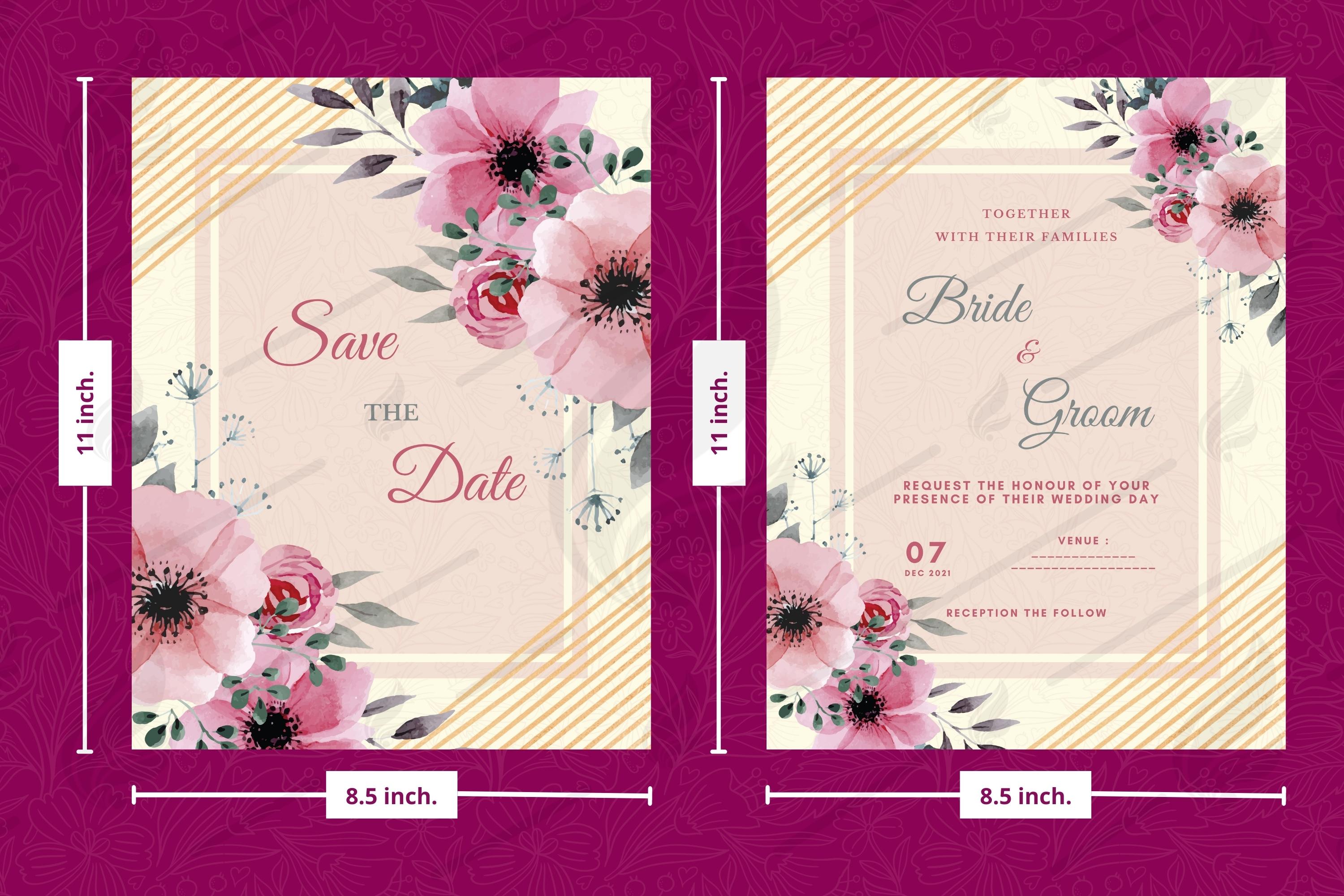 Abstract Wedding Card Template Canva preview image.