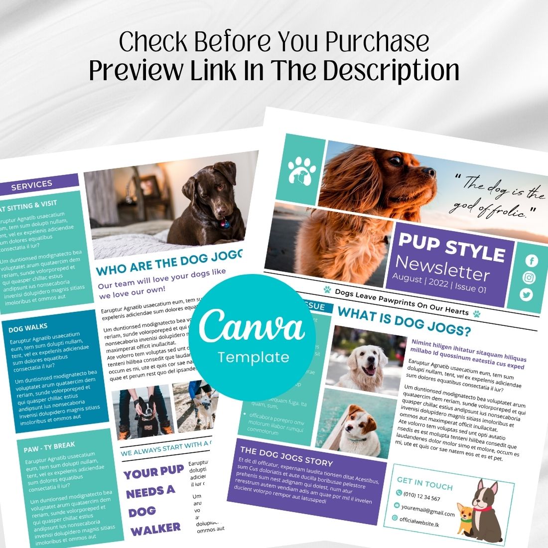 Newsletter Canva Template For Dog Pets cover image.
