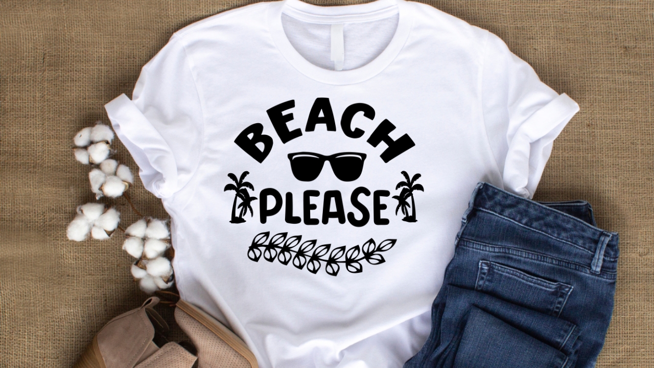Beach Please T-shirt Typography Design preview image.