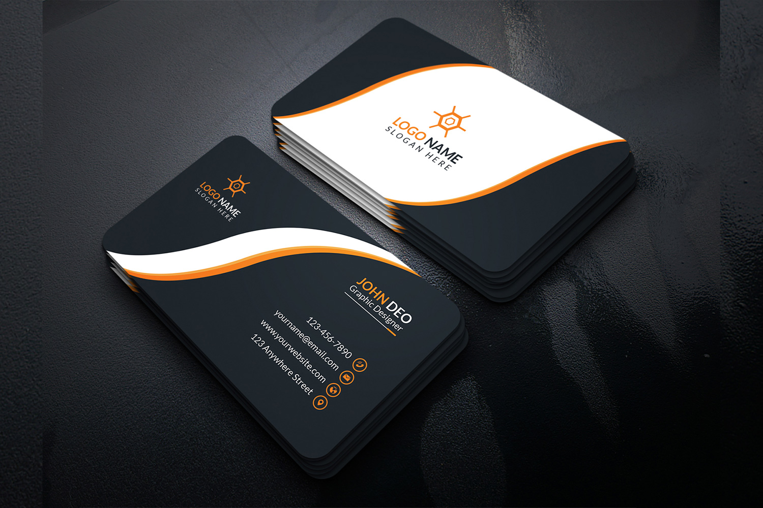 Creative Business Card Orange Accent Design Template preview image.