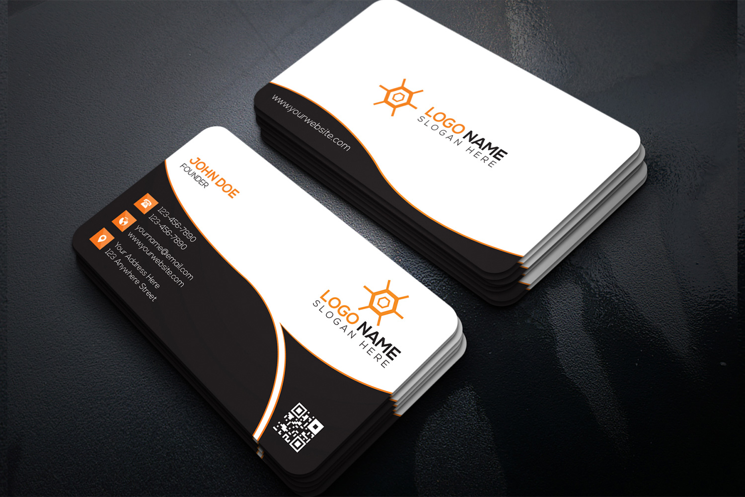 Modern Business Card Design orange color preview.