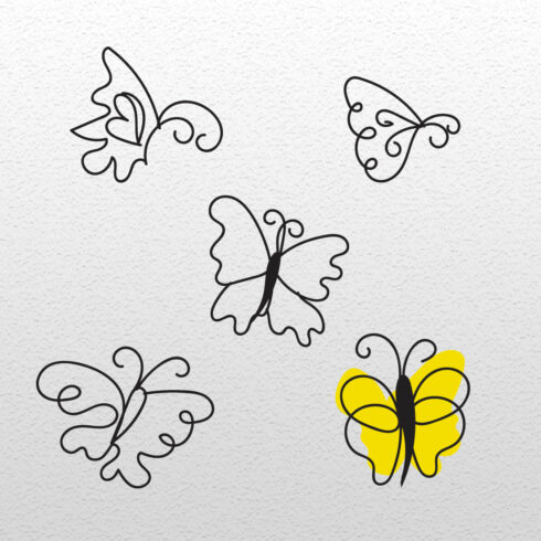 Group of four butterflies on a white background.
