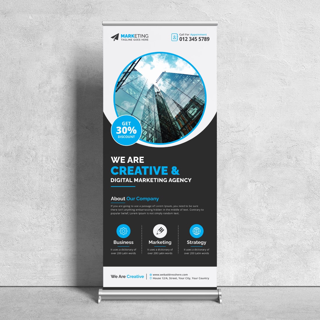 Image of corporate roll up banner in amazing blue design