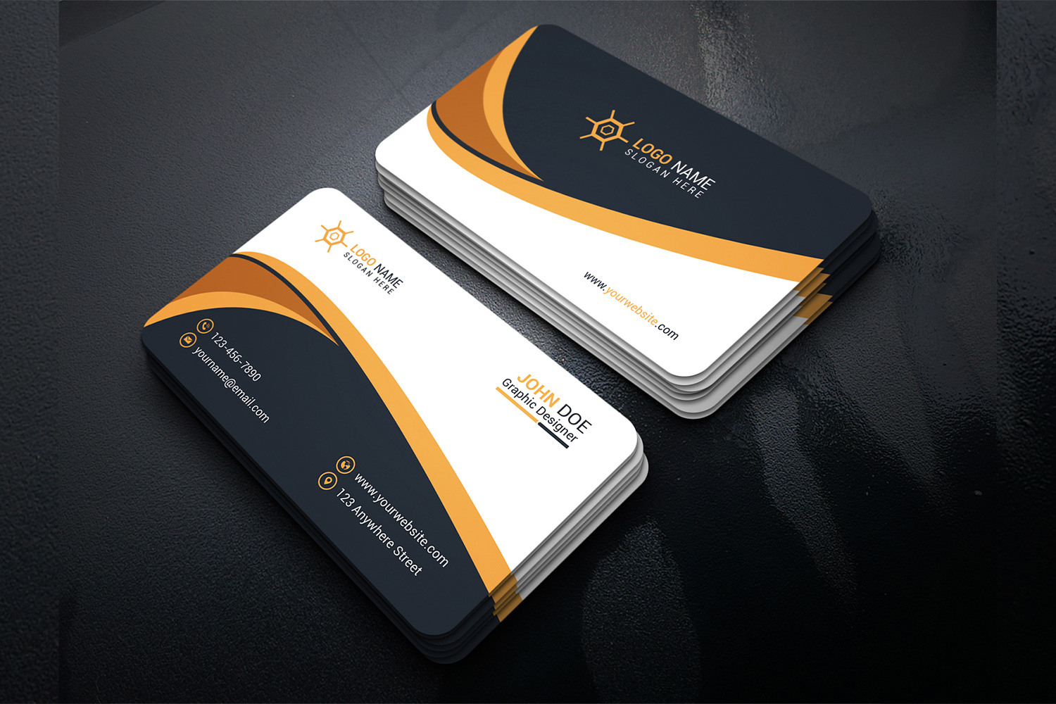 Orange Modern Business Card Template Design preview image.