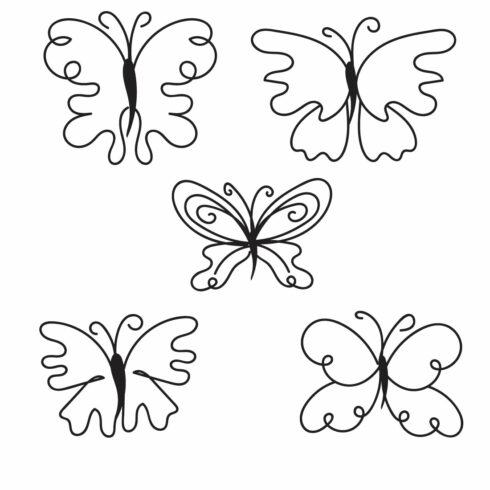 Set of four butterfly outlines.