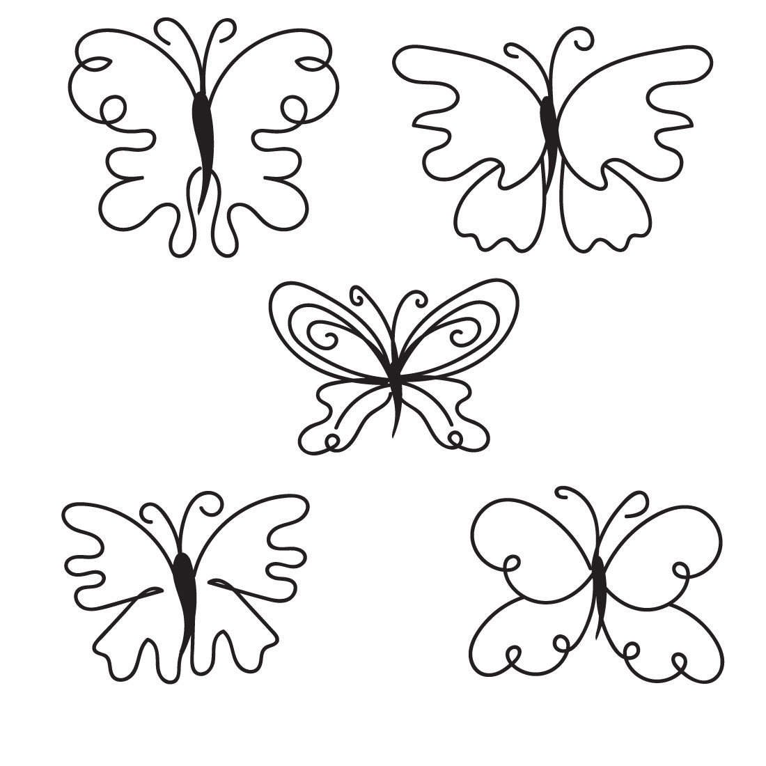 Set of four butterfly outlines.