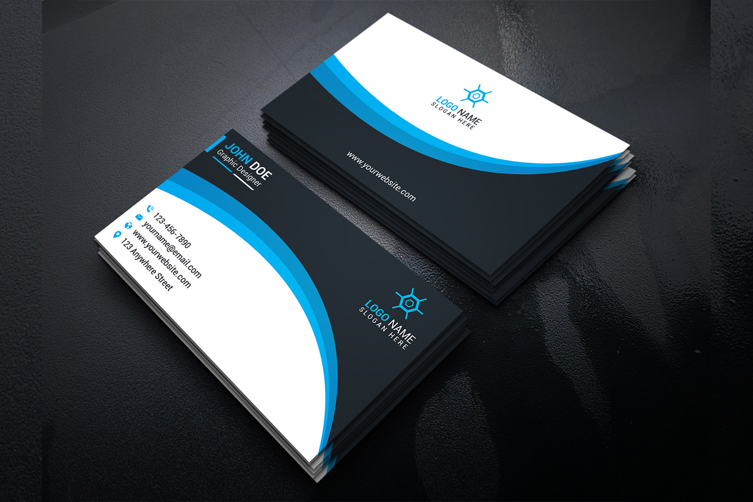 Creative Blue Business Card Template Design preview image.