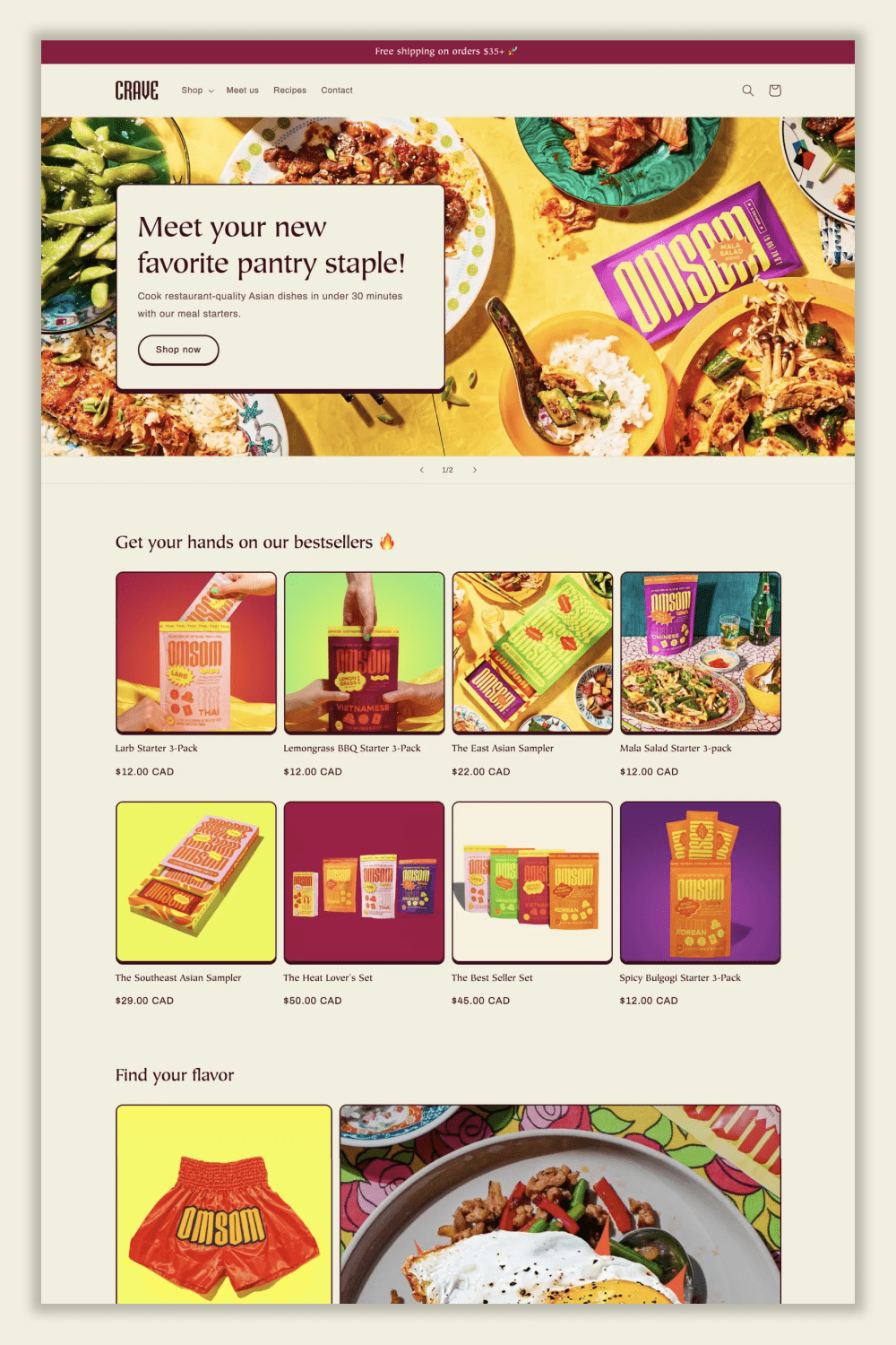 Screenshot of the main page of the online store with bright photos of spices.
