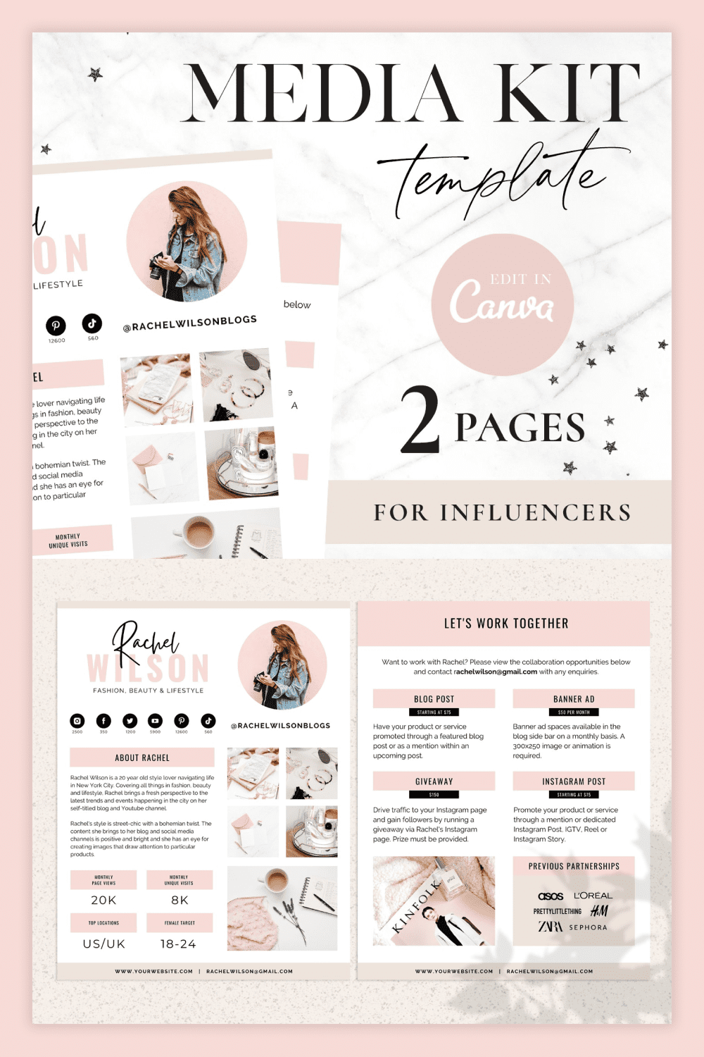 Collage of presentation pages with beige background and black accents.
