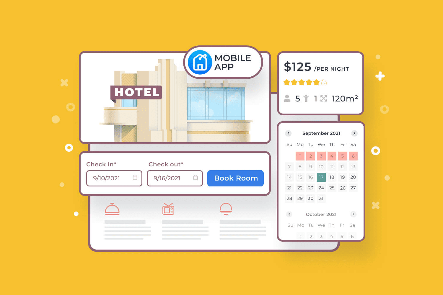 Screenshot of the plugin for booking rooms on a yellow background.