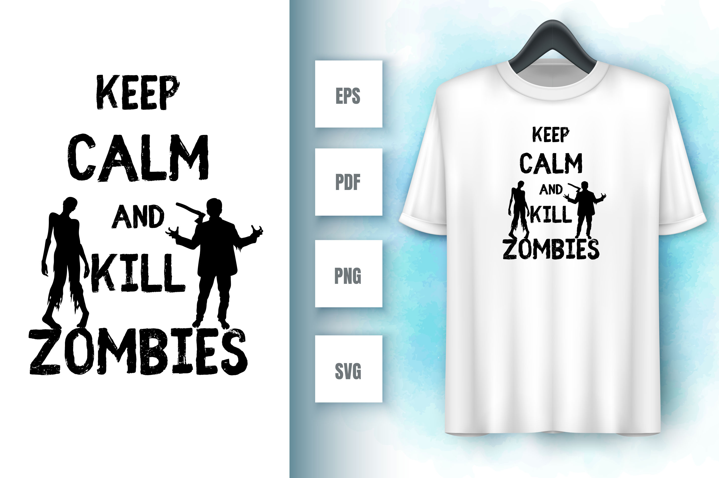 Image of a white t-shirt with an amazing inscription keep calm and kill zombies