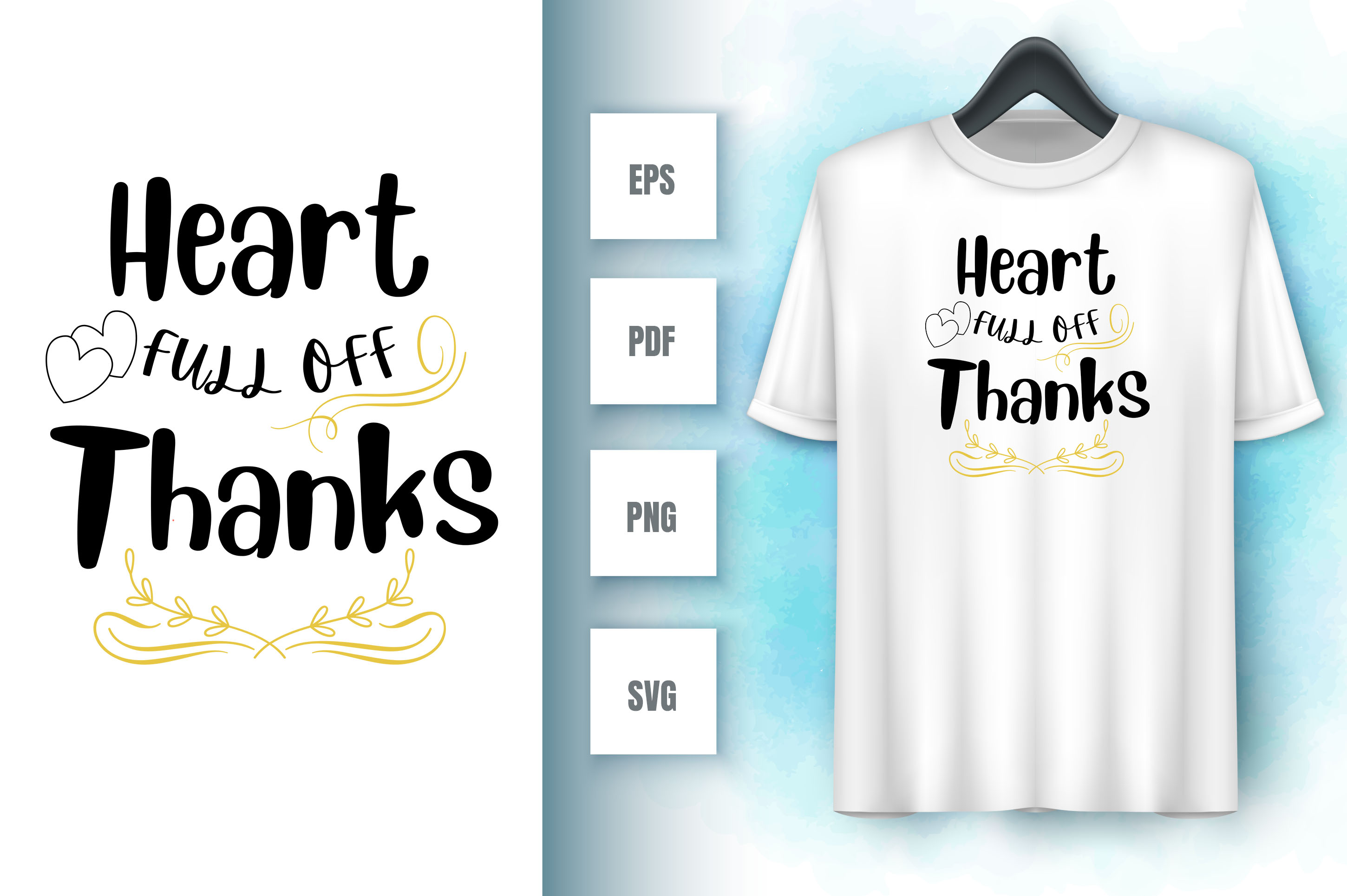 Image of a white t-shirt with an amazing inscription heart full of thanks