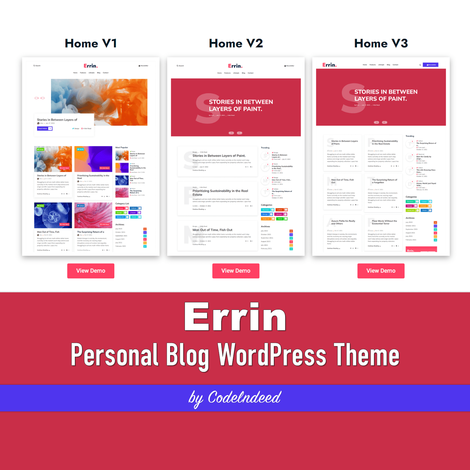 Errin - Personal Blog WordPress Theme cover.