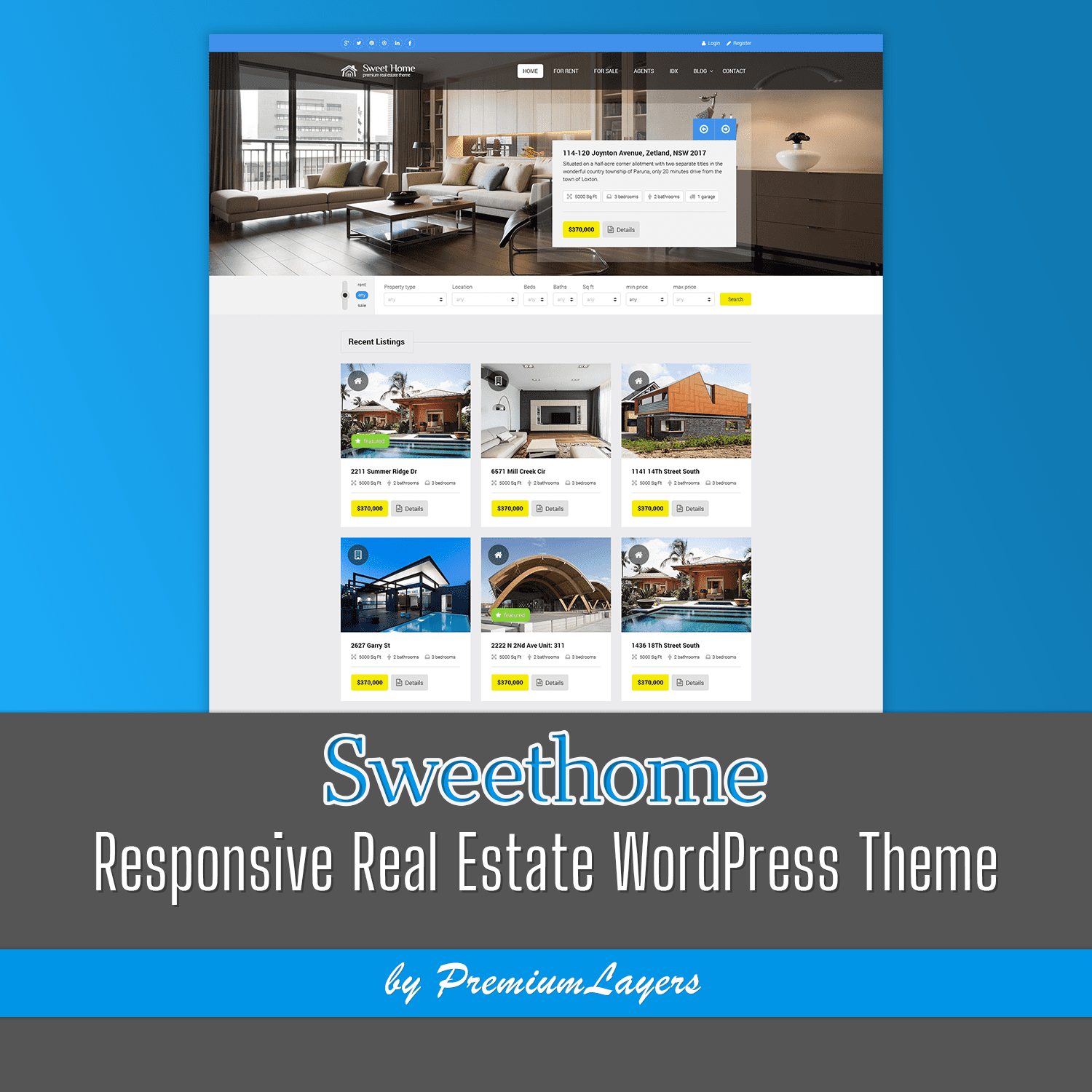 Sweethome - Responsive Real Estate WordPress Theme Cover.
