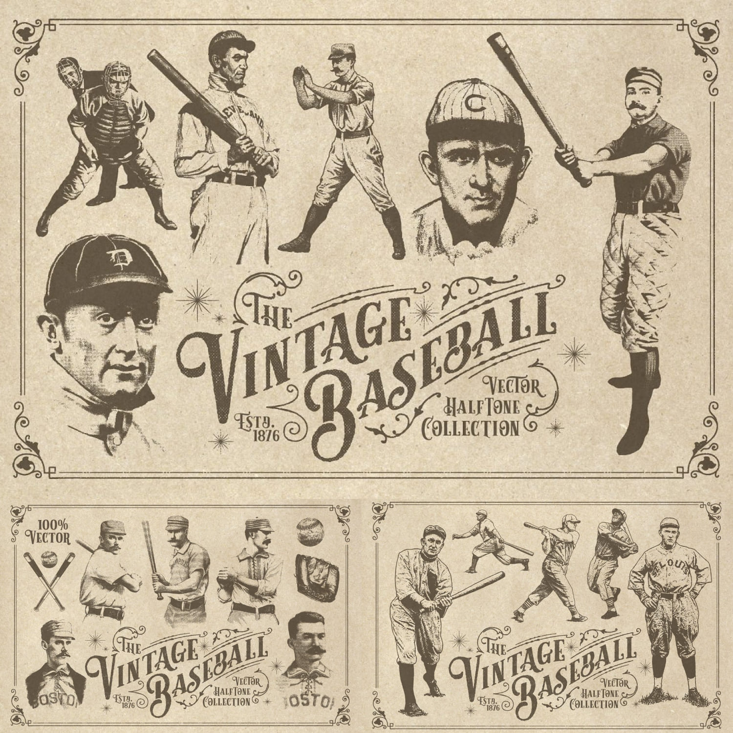 20 Vintage Baseball Elements.