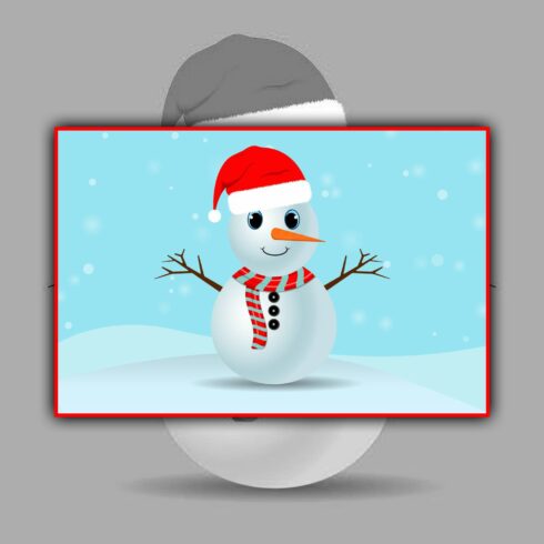 Christmas Cute Snowman With Santa Hat.