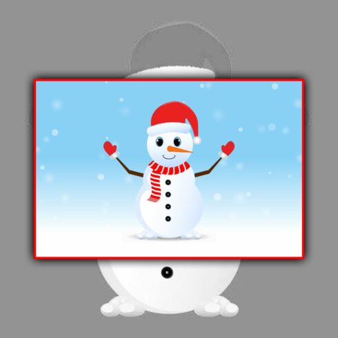 Christmas Snowman With Red Scarf And Hat.