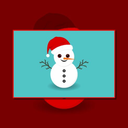 Christmas Cute Snowman Blue Background.