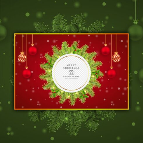Christmas Photo Frame Red Background.