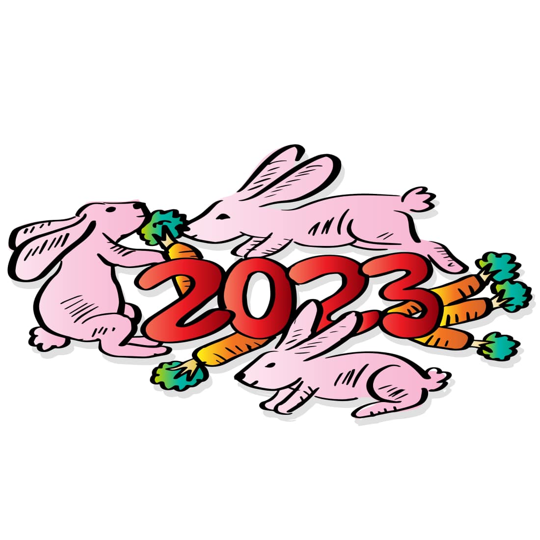 New Year 2023 Greeting Card with Rabbits Design cover image.