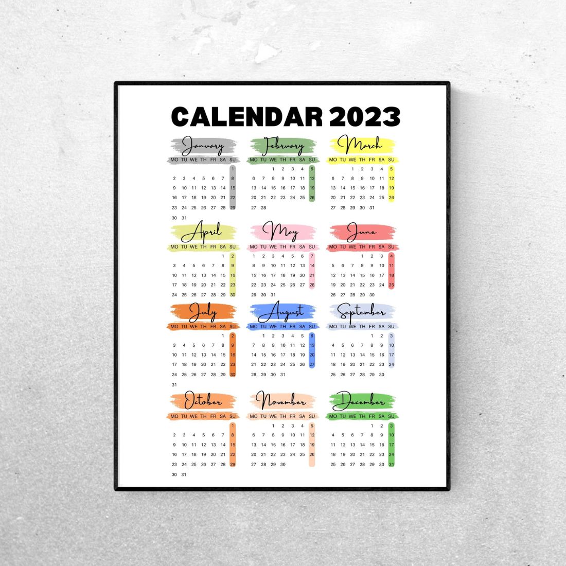 2023 Colorful Brush Stroke Theme Wall Calendar cover image.