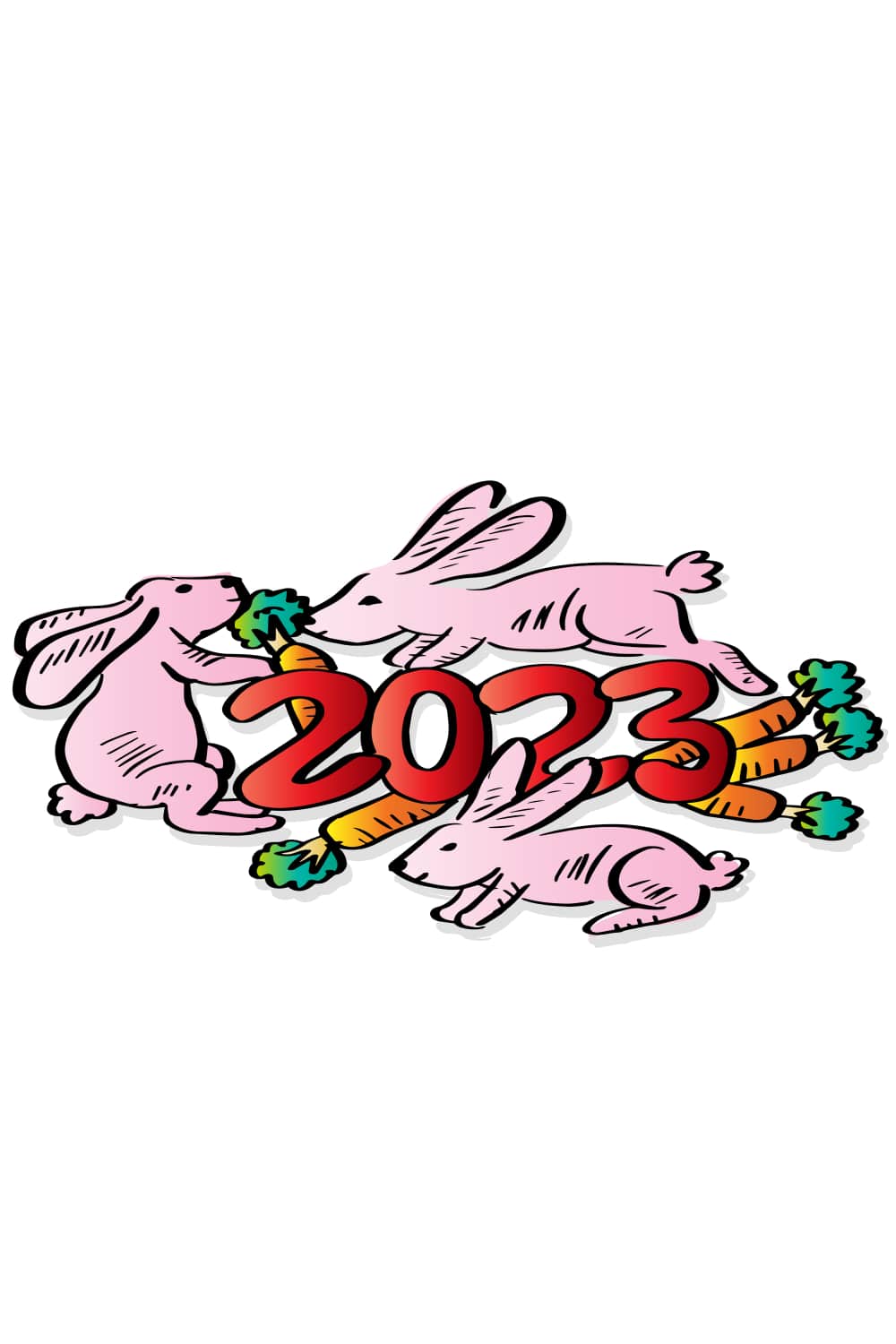 New Year 2023 Greeting Card with Rabbits Design pinterest image.