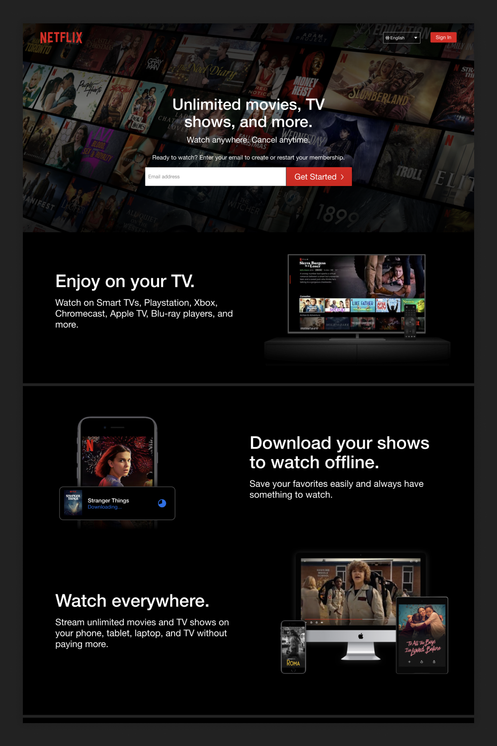 Screenshot of the Netflix main page.
