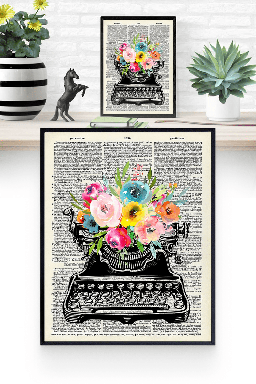 Vintage Floral Typewriter Dictionary Wall Art.